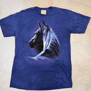The Mountain Horse Graphic T Shirt Mens Large Blue Dyed Printed USA